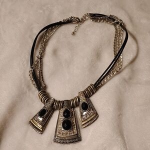 Silver and Gold Necklace with Black Accents